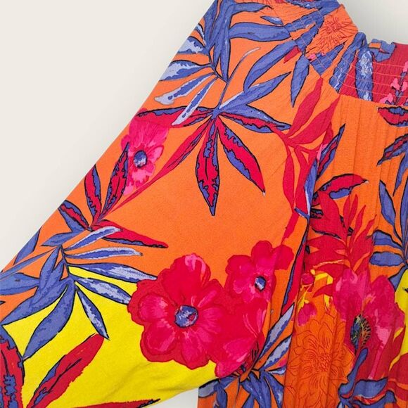 Tracy Evans Womens‎ Top Sz XL V-Neck Long Sleeve Blouse Floral Tropical Resort - Picture 5 of 16